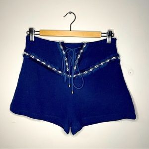 NWOT Moon River Blue Shorts Lace Up Front Fringy Details